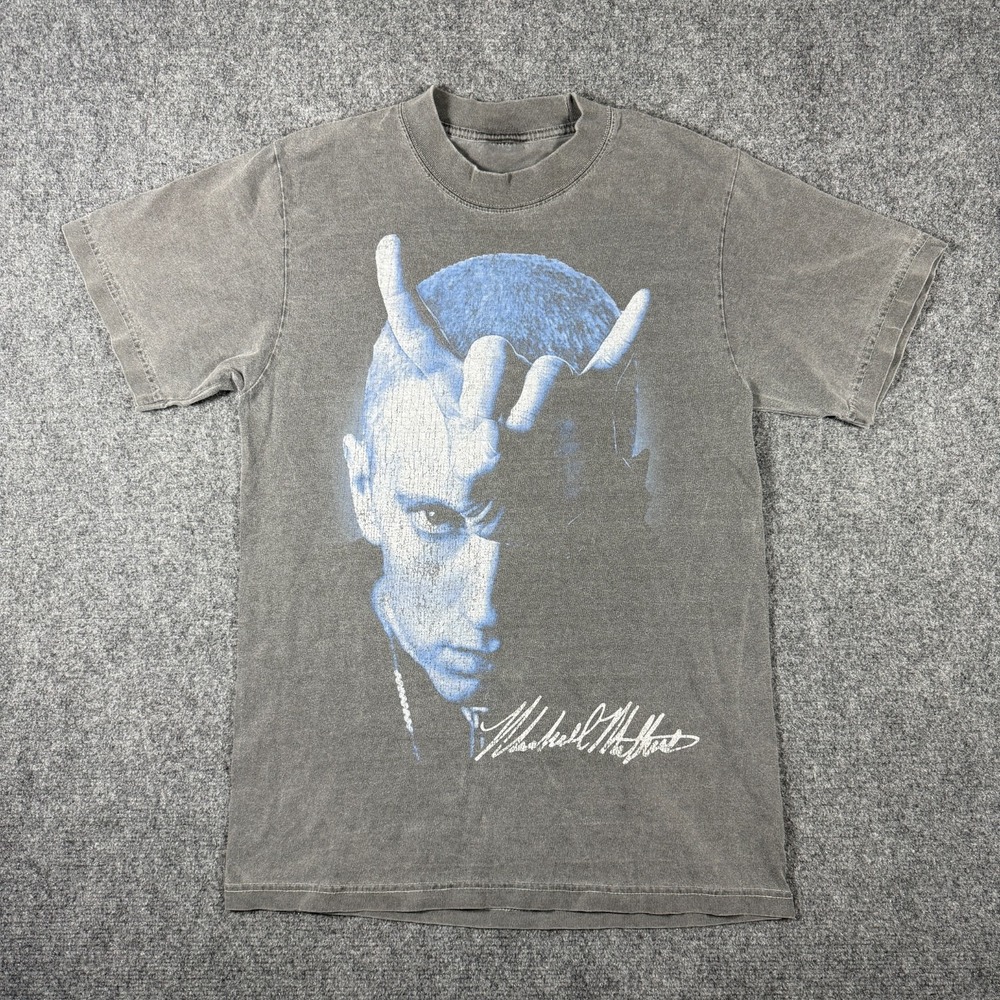 Eminem Slim Shady Short Sleeve Shirt Double Print Faded Rap Tee Gray Size Medium